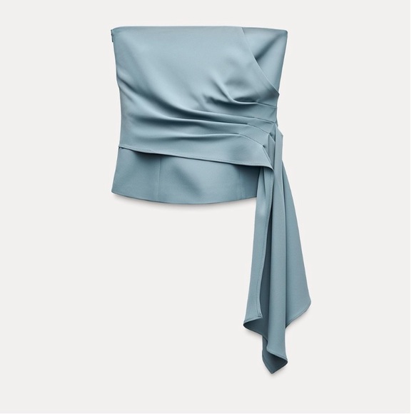 Zara Blue Strapless Crop Top - Picture 5 of 16